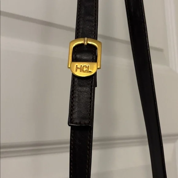 VTG HCL Dark brown 100% pebbled leather bucket crossbody bag gold accents Euro - Picture 4 of 14